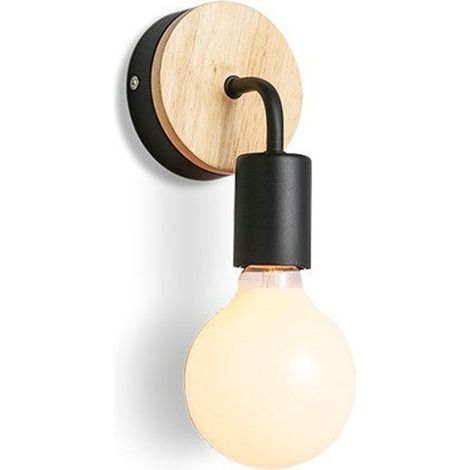 Set mit 2 schwarzen E27 LED-Wandlampen, Wandleuchten aus Eisen und Holz für Kinderzimmer, Schlafzimmer, Bar, Hotel (Leuchtmittel nicht enthalten) (1/5)