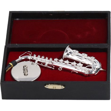 Altsaxophon-Ornament, Mini-Dekorationsmodell, Musikinstrument, Geschenk mit Ständer und Box, 14 cm (1/5)
