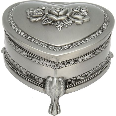 Coffret à bijoux vintage cœur sculpté fleurs anciennes, petite boîte à trésors pour femme et fille (1/5)