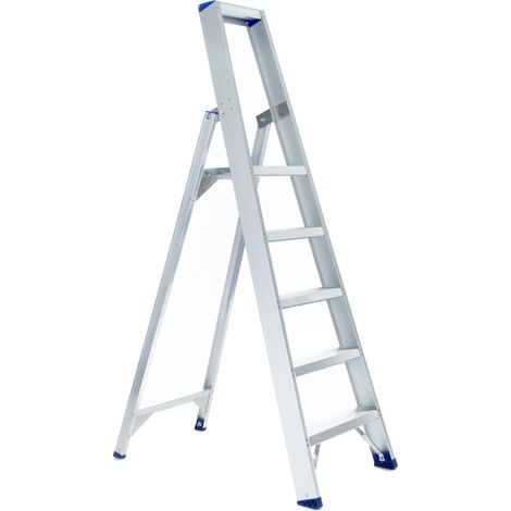 ASC Eurostairs Stufenstehleiter einseitig eloxiert mit Plattform 5 Stufen