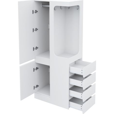 Armario 70 x 40 x 170 cm con cajones, almacenaje y perchero abierto, blanco (1/5)