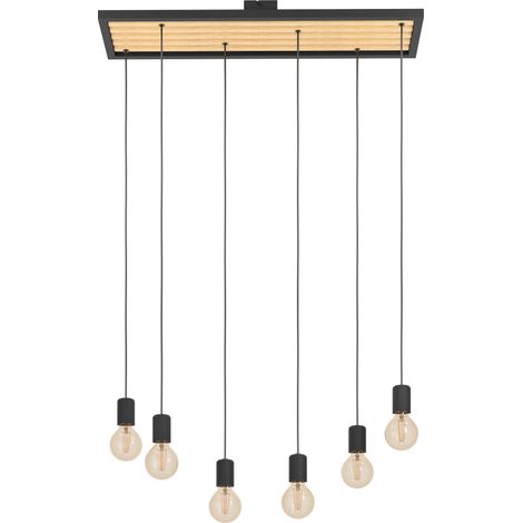 EGLO Pendelleuchte Esstisch Consett, 6-flammige Hängelampe für Wohnzimmer und Esszimmer, FSCM70HB, Esszimmerlampe aus Holz und Metall in schwarz, Lampe hängend mit E27 Fassung (1/5)