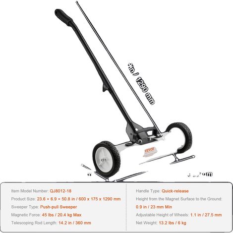 Balayeuse Magnétique, Design Pousse-Tire, Poignée à Dégagement Rapide, 23.6in 45lbs MAX (1/2)