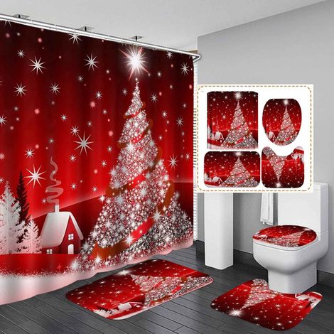 Rideau De Douche - Tapis De Bain Antidérapant - Housse De Couvercle De WC - Ensemble De Décoration De Salle De Bain - 4 Pièces (1/5)