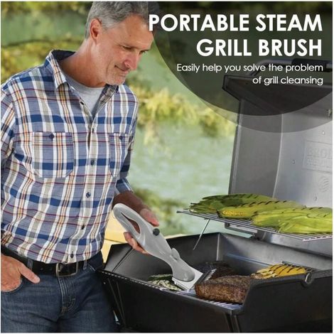Spazzola a vapore per griglia, spazzola per barbecue, spazzola a vapore per BBQ, pulizia profonda portatile, facile manutenzione, spazzola a vapore per BBQ in acciaio inossidabile per acciaio, ghisa, (1/4)