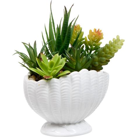 Composition Artificielle Pot Coquillage "Ocea" 20cm Blanc