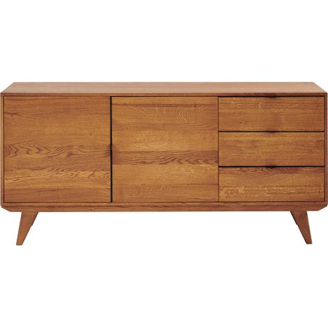 Buffet bas rétro en bois chêne 2 portes 3 tiroirs L160 noir - MALLET (1/5)