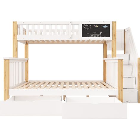 Lit mezzanine enfant avec tableau noir et tiroirs 90x200 et 140x200 blanc chĂŞne clair (1/5)