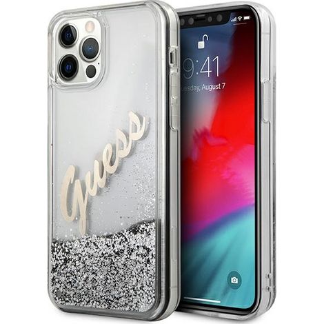 Funda rígida plateada Guess GUHCP12LGLVSSI para iPhone 12 Pro Max de 6,7 pulgadas con purpurina y diseño vintage. (1/5)