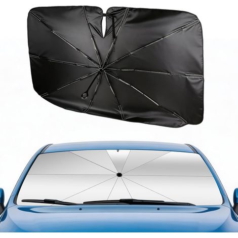 Parabrezza anteriore per parasole per auto, dimensioni grandi 145x85 cm, protezione UV e maniglia girevole ellittica pieghevole anti-calore, con ritaglio per specchietto retrovisore - Ideale per SUV e (1/5)