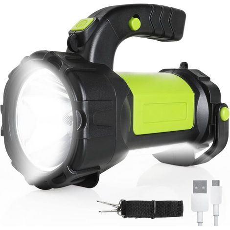 400 Lumen Rechargeable Spotlight, LED Flashlight, 7 Brightness Modes, Large Flashlight, Waterproof Spotlight for Outdoor Camping and Emergencies, Green (1/5)