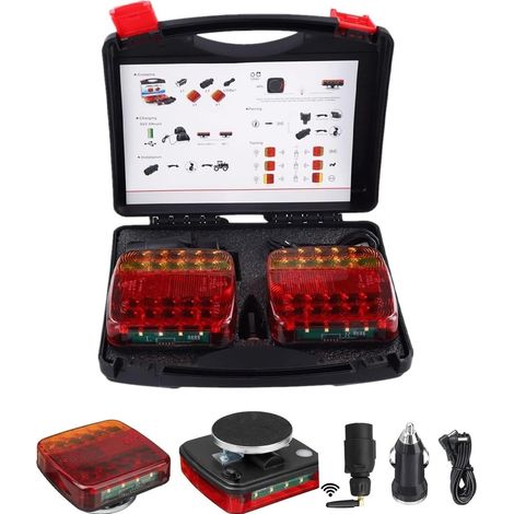 Feux arrière magnétiques sans fil étanches, feux arrière LED sans fil, kit d'éclairage magnétique sans fil pour remorques, kit d'éclairage de remorque rechargeable (1/5)