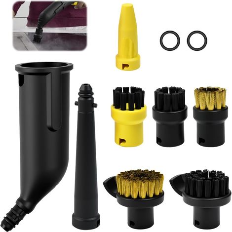 Set of 10 Accessories for SC1 SC2 SC3 SC4 SC5 Steam Cleaner Kit Round Brush and Nozzle Nozzle Accessories with Extended Nozzle, Curved Round Brush, Gasket Nozzles, Seal (1/5)