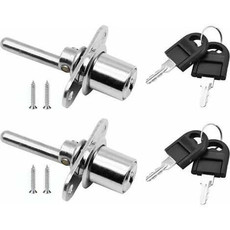 2 Pièces Serrure à Tiroir avec Clé pour Meubles Serrure à Piston pour Classeurs Armoire Vitrine. Diamètre 16 mm. Longueur 61 mm (Argent) (1/5)