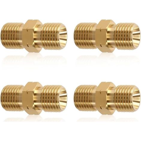 Lot de 4 Raccord Tuyau Gaz Laiton, Filetage Extérieur Gauche 1/4", Double Mamelon, Climatisation Solaire (1/5)