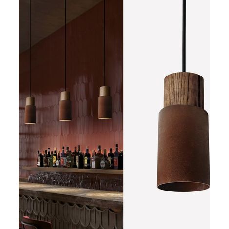 Suspension 1 Flamme Industrielle,Moderne Bois Cuisine Lampe à Suspendre,Vintage Cylindre Abat-Jour Métal,Réglable En Hauteur Rouille e27 Pour Table à Manger Table De Chevet Chambre à Coucher (1/5)