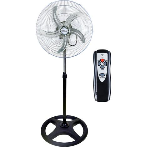 Ventilatore a Piantana Lux in Acciaio Cromato con 5 Pale in Alluminio, Diametro 50 cm Potenza 65W con Telecomando e Timer, Altezza Regolabile fino a 125 cm Argento e Nero, Ideale per Casa e Ufficio