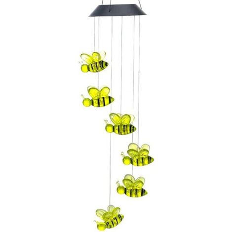 1 Carillon éolien solaire, LED intégrée, forme abeille, décoration jardin, cadeau fête des mères (1/5)