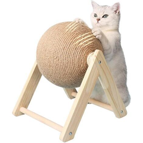 Jouet à gratter en sisal pour chat, balle à gratter sur pied, balle à gratter en sisal naturel pour petits chats, résistant à l'usure, jouet interactif d'intérieur pour chatons (1/5)