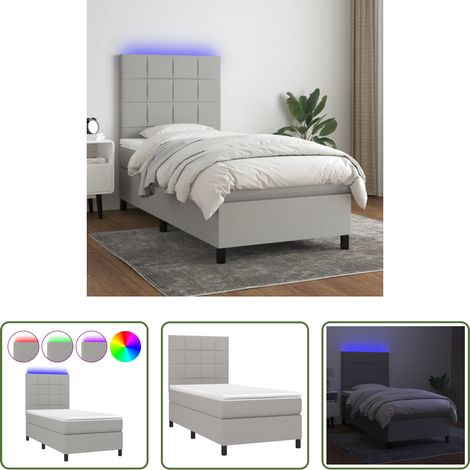vidaXL LED-Leiste - Boxspringbett mit Matratze & LED Hellgrau 100x200 cm Stoff (1/5)