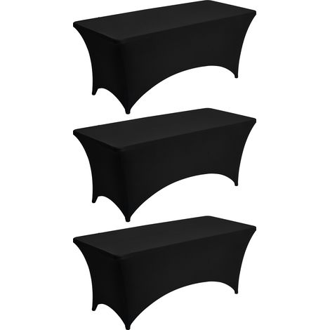 Mophorn Tovaglia Elasticizzata in Spandex Rettangolare per Tavoli da 1829 mm, Copertura Lavabile e Resistente alle Pieghe per Eventi, Cerimonie, Banchetti e Feste, Nero Set da 3