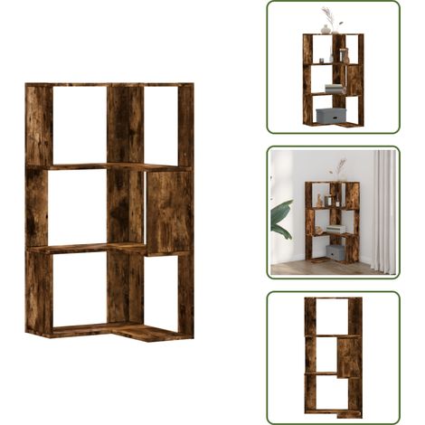 Libreria in legno multistrato - vidaXL Libreria Angolare 3Ripiani Rovere Fumo 50x50x102 cm Multistrato - Libreria angolare a 3 livelli