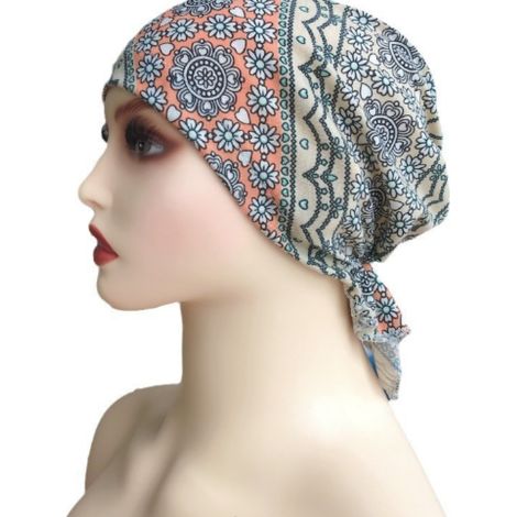 Vorgebundene Chemo-Kopfbedeckung, Mütze mit Totenkopfmotiv für Damen (1 Stück - grün) (1/5)