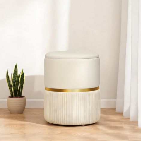 Pouf beige en velours 36 x 36 x 44 cm (1/5)