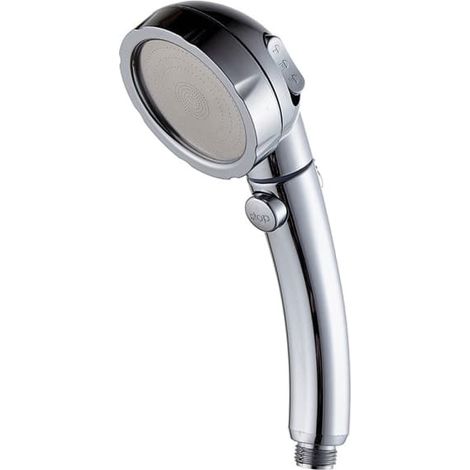 Soffione doccia portatile con pulsante di accensione/spegnimento e pausa, 3 tipi di getto, maniglia di chiusura, testina rimovibile, colore argento - AquaForge (1/5)