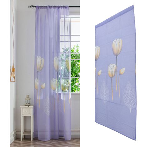 Rideaux occultants tout-en-un, stores verticaux prêts à poser pour la maison (chambres, salons, balcons) et comme cloisons. Rideaux violets en forme de tulipe, confectionnés dans un seul tissu. (1/5)