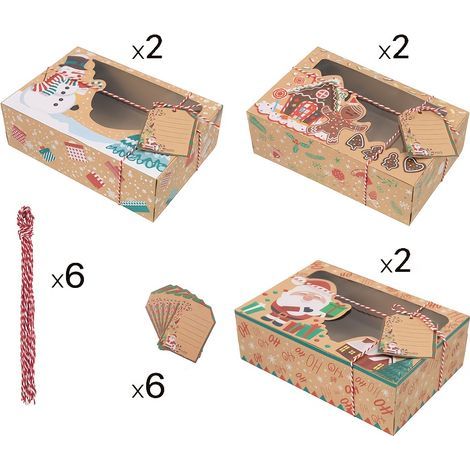[Boîtes de Noël kraft papier] Boîtes de Noël kraft papier  Ensemble de 3/6/9/12  Étiquettes & rubans inclus (1/5)