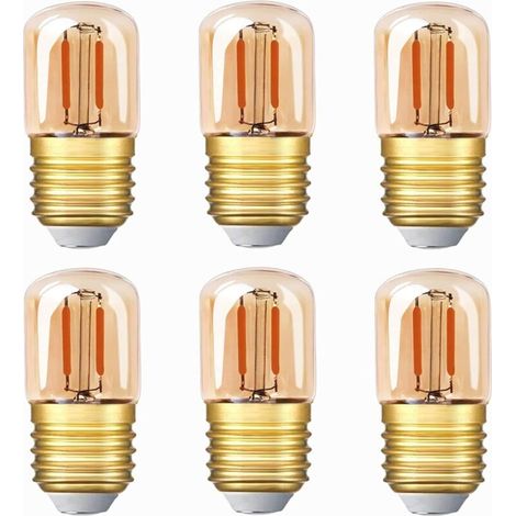 Mini-LED-Röhrenlampe, 1 W T28 Edison LED-Filamentlampe E27 Schraubsockel 2200 K Superwarmweiß, geeignet für dekorative Zwecke, 80 lm, nicht dimmbar (bernsteinfarbenes Glas), 220 V, 6er-Pack [Energiekl