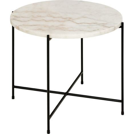 Mesa auxiliar Norsica 608, Mármol blanco + Negro, 40x0x0cm, Diámetro: 52, Mármol, Redonda