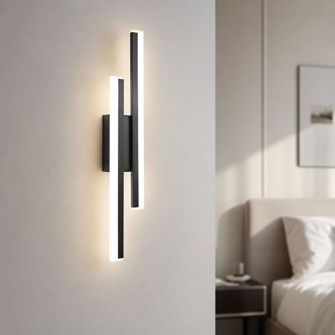 Applique murale LED 16W aluminium noir 49cm, variateur 3 couleurs blanc/chaud par interrupteur, design moderne pour couloir et chambre (1/5)