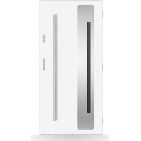Porte d'entrée Mia 80-90-100cm en acier - Couleur: Blanc - Poussant: Gauche - Dimensions: 90 cm