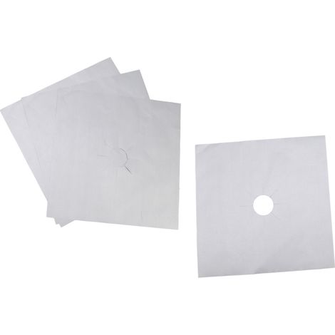 Set mit 4 antihaftbeschichteten Schutzmatten für Gaskochfelder, leicht zu reinigen, hitzebeständig, silberfarben, 27 x 27 cm, 0,1 mm (1/5)