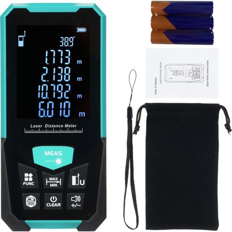Télémètre professionnel avec ruban de mesure de 120 m / 393 pi, modes de mesure continus, volumes et aires, formule de Pythagore, chargement USB (1/4)