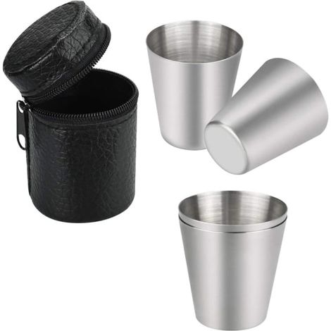 Lot de 4 gobelets inoxydables petits avec étui pour extérieur camping (1/5)