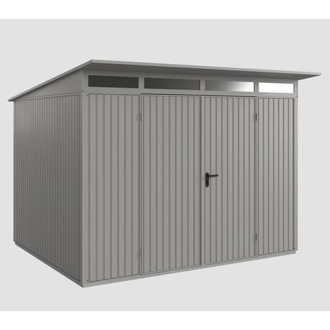 Hörmann Ecostar Metall-Gerätehaus Trend mit Pultdach Typ 3, 313 x 283 cm, graualuminium, 7,2 m², 2-flüglige Tür