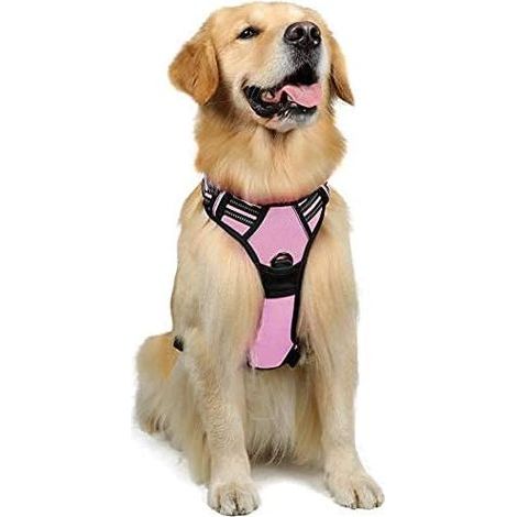 Harnais Chien L Arnet Anti Traction Rose Réfléchissant Gilet Réglable pour Chien Grand Taille, Attache Devant Crochet de Laisse pour Randonnée Trajet Voiture, American Staff, Border Collie