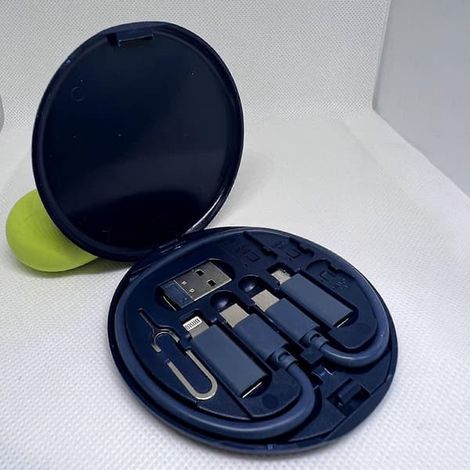 BelleRise - Kit câble adaptateur charge multi-USB, USB-C vers micro-USB/USB-C/Lightning mâle, transfert données, bleu marine (1/5)