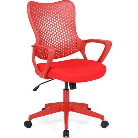 Chaise de Bureau Ergonomique, Fauteuil Bureau Pivotante avec Accoudoirs, Dossier Respirant, Assise Mesh, Hauteur Réglable, Charge 150 kg, Rouge (1/5)