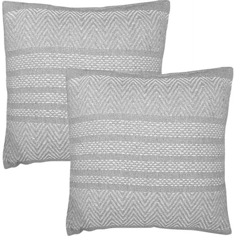 Lot 2 coussins carrés 40 x 40 cm coton brodé de lignes gris - FLICKER (1/5)