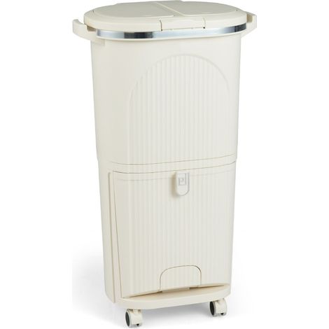 Cubo de basura de cocina 43 x 29 x 74,5 cm reciclaje sin esfuerzo diseño ergonómico PP beige 200017147