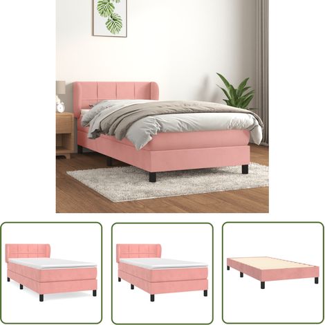 The Living Store Sommier à lattes de lit avec matelas Rose 100x200 cm Velours - Lit Double - Lit Rose - Lit Velours - Lit Design - Literie (1/5)