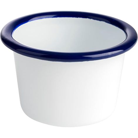Bol « ENAMELWARE », bol à trempette, à snacks, 0,08 l, Ø 7 cm, hauteur 4,5 cm, tôle d'acier émaillée, blanc avec bord bleu (1/5)