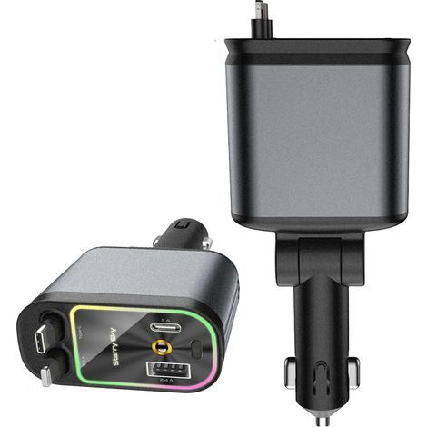 Das Autoladegerät verfügt über ein doppelt ausziehbares Kabel, das das gleichzeitige Schnellladen von bis zu 5 Geräten ermöglicht, darunter iPhone 13/14/15/16.