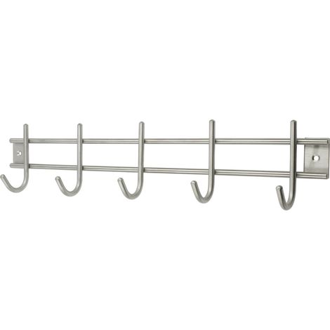 Garderobenleiste Satis mit 5 Haken, Breite 380 mm, Edelstahl gebürstet