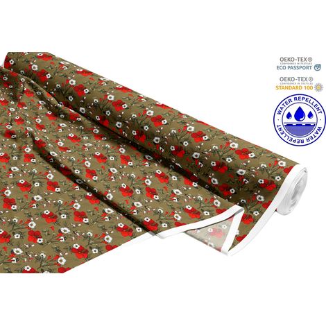 Outdoor dekostoffe oxford - Motiv rote Mohnblumen auf braunem I DR055 (1/5)