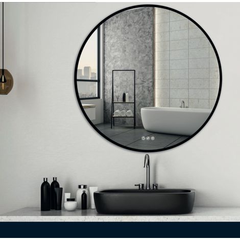 Alle Carrelage - Miroir rond cadre noir, LED 90 cm variateur de lumière - ATELIER (1/4)